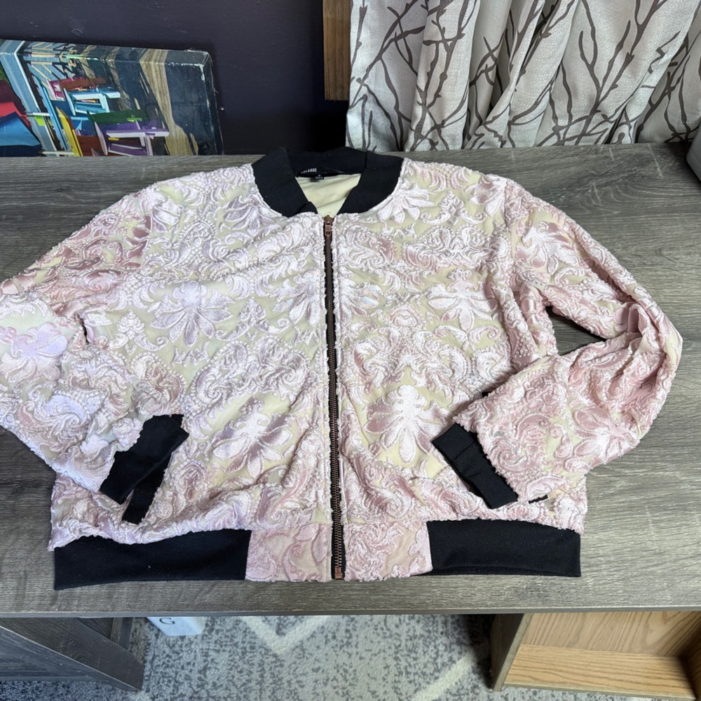 LuLaRoe Pink and Cream Jacket with Black Collar
